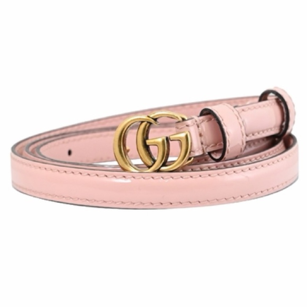 Gucci Marmont Pink patent Leather Skinny Belt with Gold Double G Buckle - Picture 1 of 3
